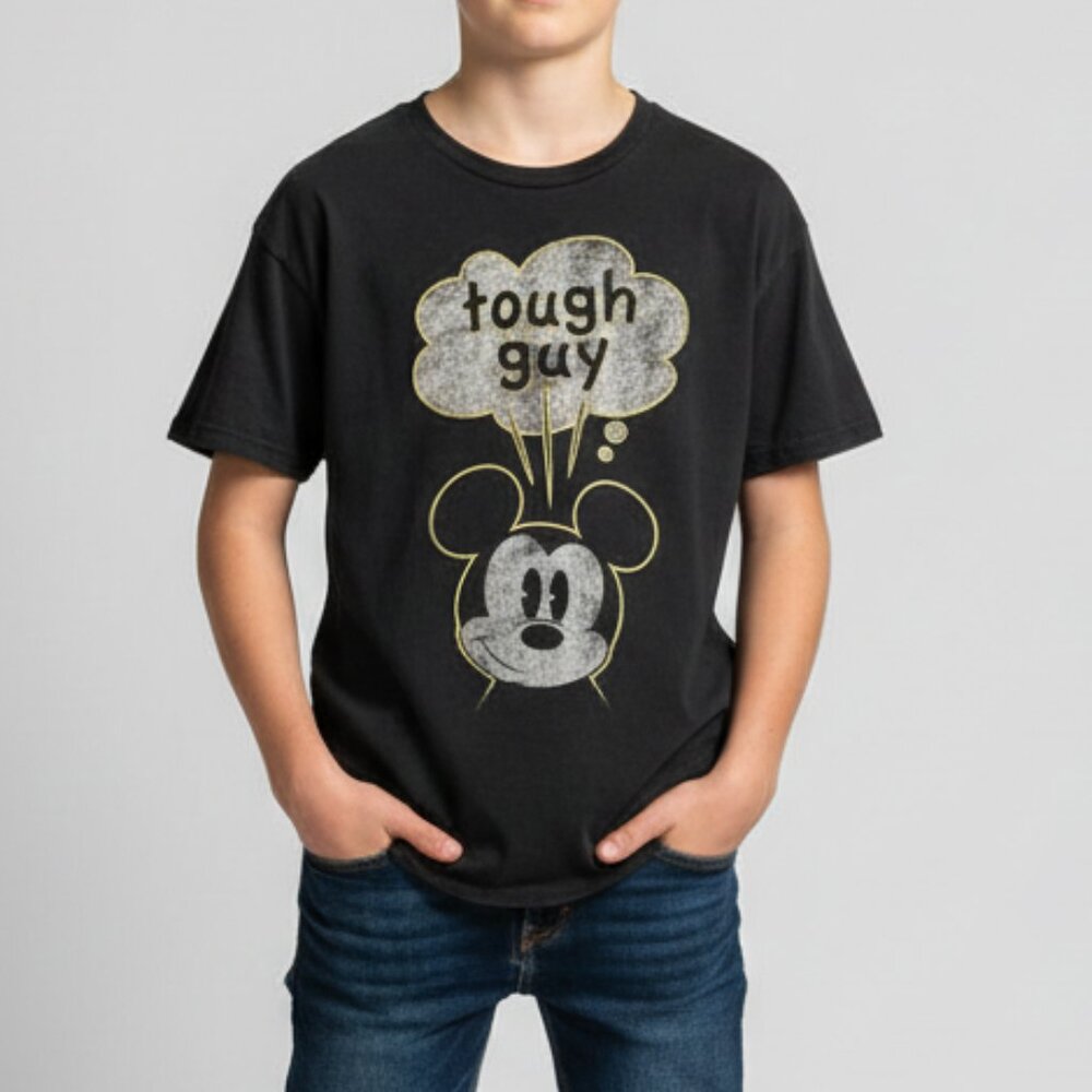 Disney Boys XL Mickey Mouse "Tough Guy" Graphic T-Shirt Black Casual